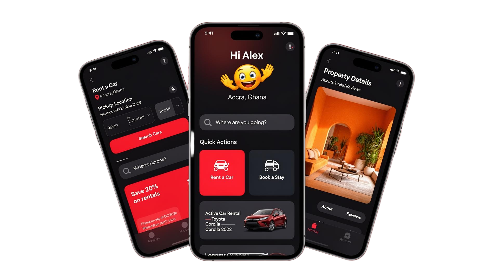 Bingi mobile app on three phones